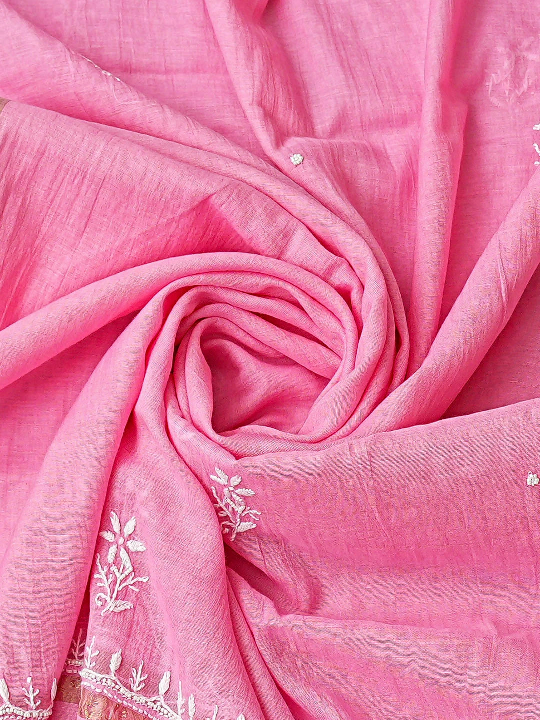 Ada Hand Embroidered Bubble Gum Pink Chanderi Lucknowi Chikankari Semi-Stitched Kurta Dupatta Set With Pearl Work 01A866720