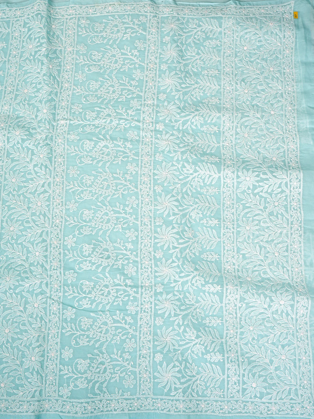 Ada Hand Embroidered Blue Cotton Lucknowi Chikankari Saree With Blouse 01A891288