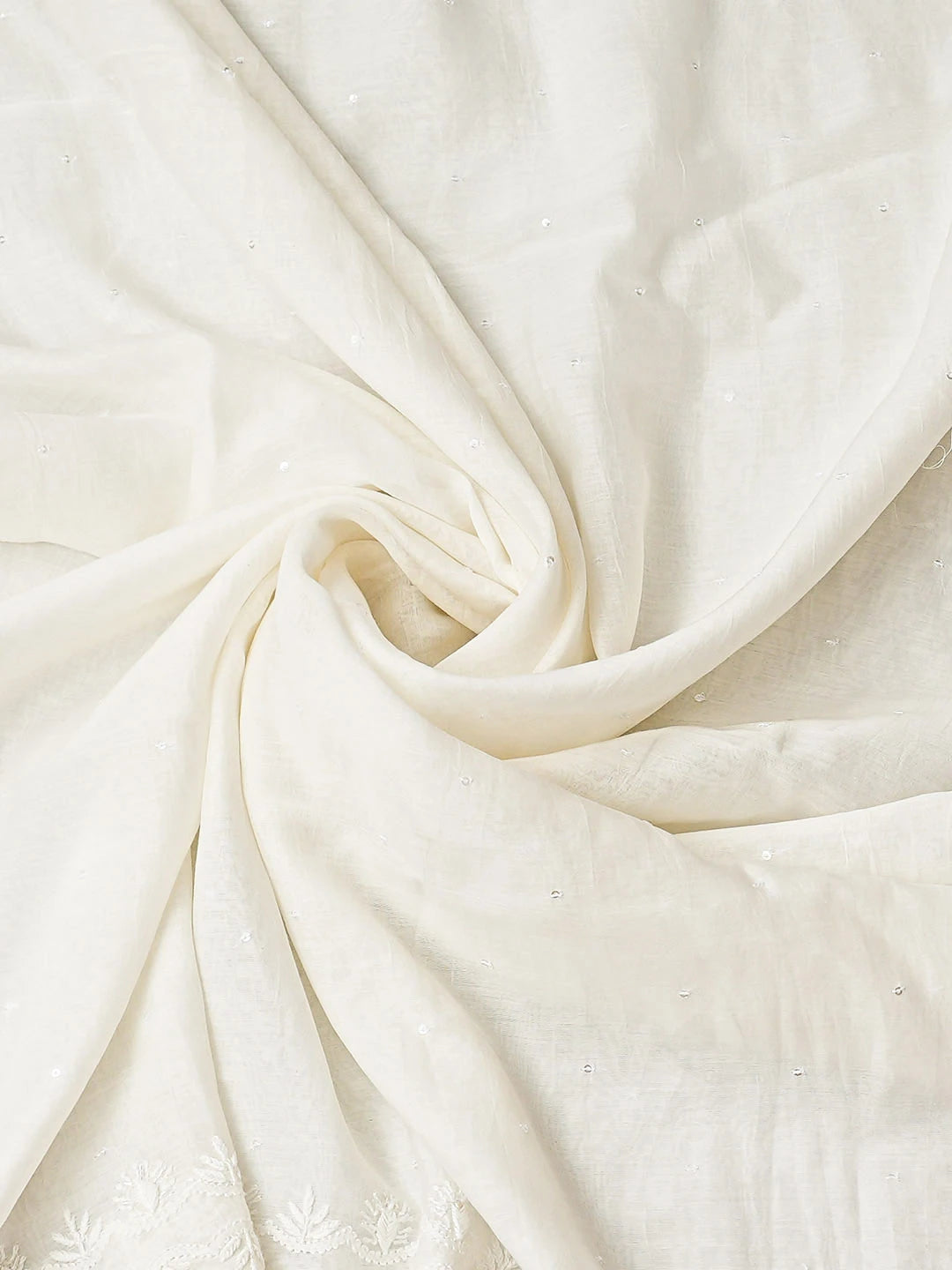 Ada Hand Embroidered White Chanderi Lucknowi Chikankari Semi-Stitched Kurta Dupatta Set With Pearl Work 01A896291