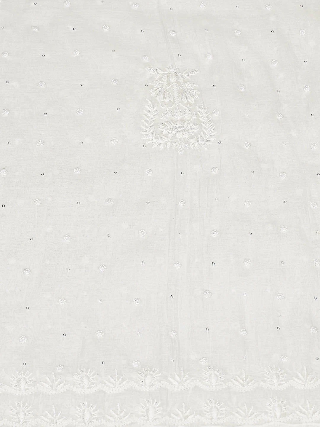 Ada Hand Embroidered White Chanderi Lucknowi Chikankari Semi-Stitched Kurta Dupatta Set With Pearl Work 01A896291