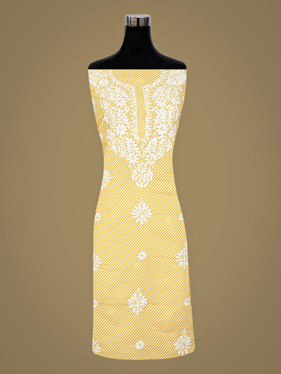 Ada Hand Embroidered Yellow Cotton Lucknowi Chikankari Unstitched Kurta Piece 01A893305