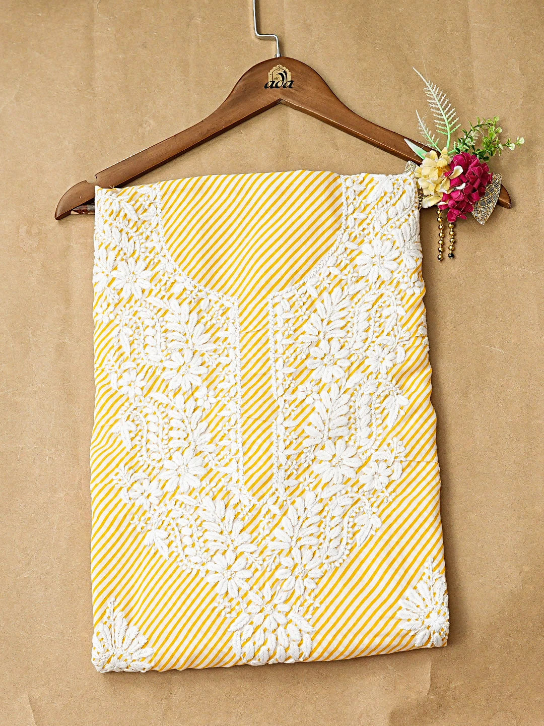 Ada Hand Embroidered Yellow Cotton Lucknowi Chikankari Unstitched Kurta Piece 01A893305