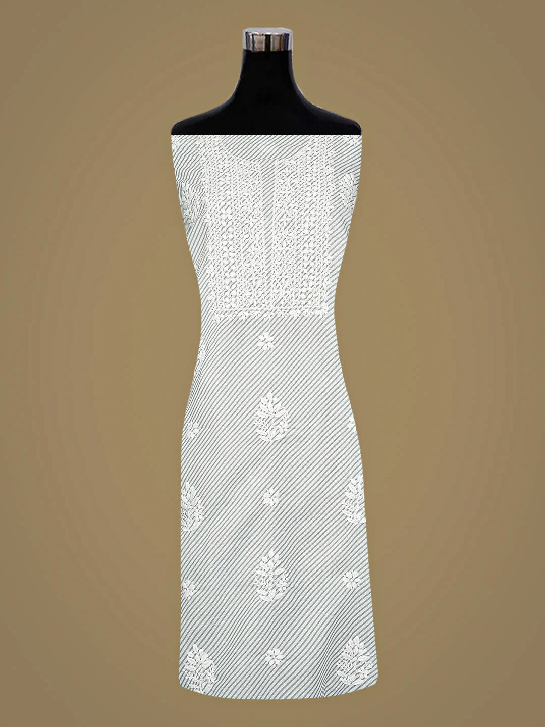 Ada Hand Embroidered Grey Cotton Lucknowi Chikankari Unstitched Kurta Piece 01A893330