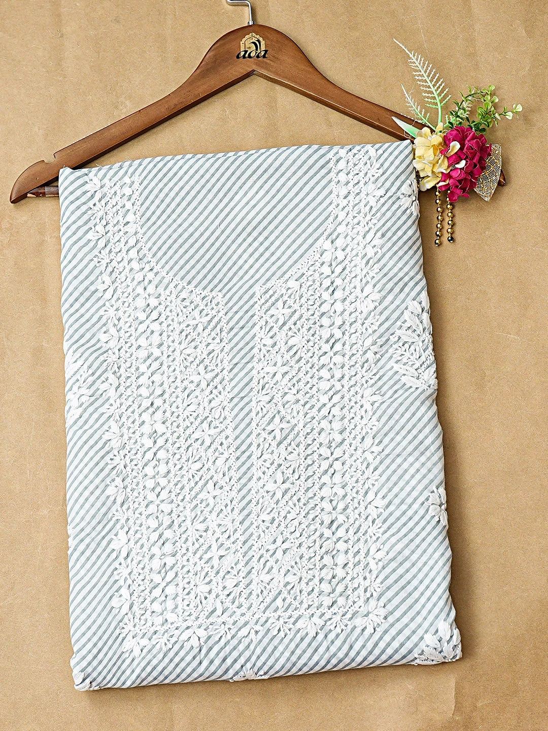 Ada Hand Embroidered Grey Cotton Lucknowi Chikankari Unstitched Kurta Piece 01A893330