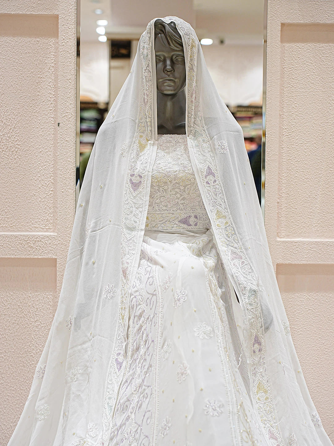 Ada Hand Embroidered White Viscose Georgette Lucknowi Chikankari Lehenga Set With Cutdana Work 01A762698