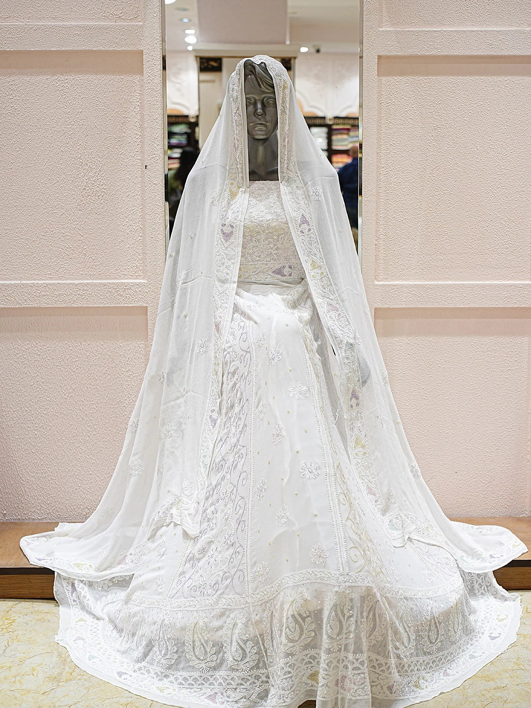 Ada Hand Embroidered White Viscose Georgette Lucknowi Chikankari Lehenga Set With Cutdana Work 01A762698