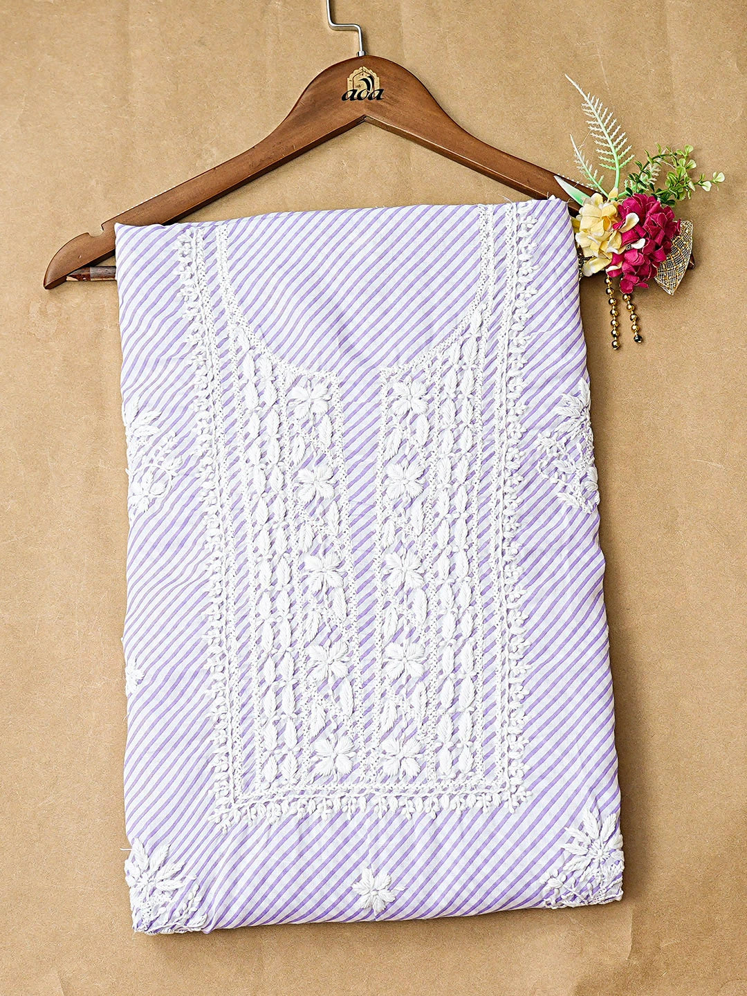 Ada Hand Embroidered Mauve Cotton Lucknowi Chikankari Unstitched Kurta Piece 01A893404