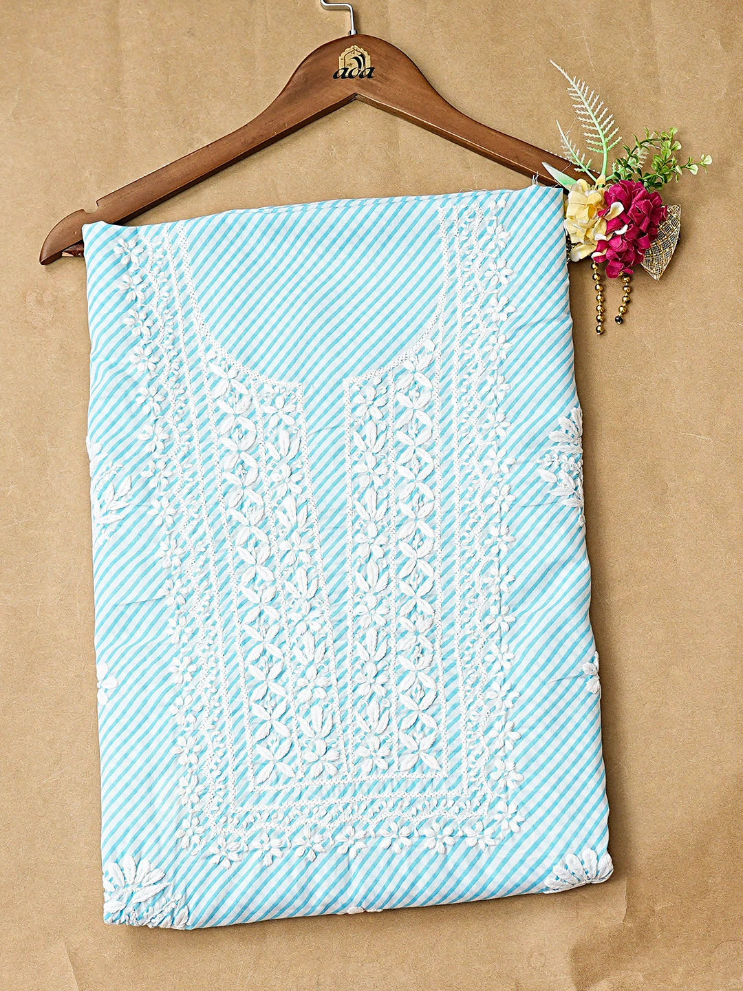 Ada Hand Embroidered Blue Cotton Lucknowi Chikankari Unstitched Kurta Piece 01A892968