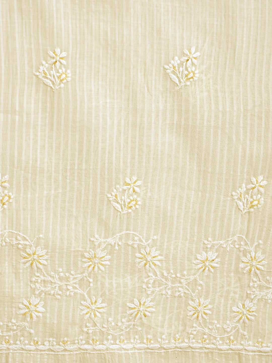 Ada Hand Embroidered White Ivory Cream Chanderi Lucknowi Chikankari Kurta Dupatta Set with Sequinned & Cutdana Work 01A897562