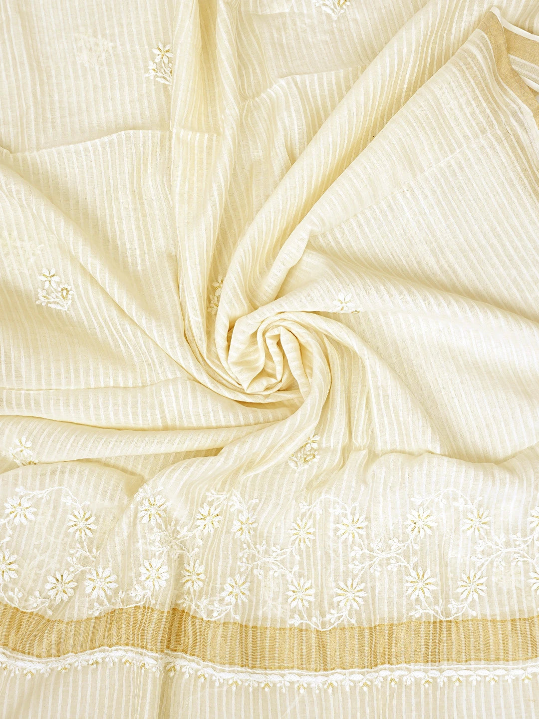 Ada Hand Embroidered White Ivory Cream Chanderi Lucknowi Chikankari Kurta Dupatta Set with Sequinned & Cutdana Work 01A897562