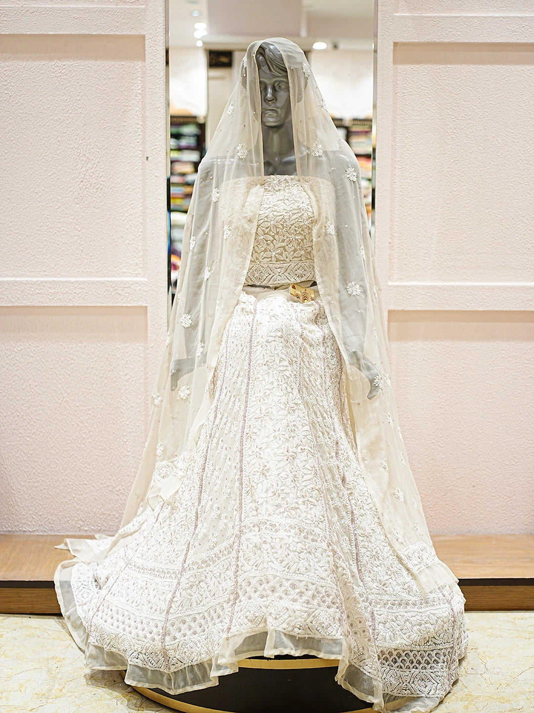 Ada Hand Embroidered Fawn Georgette Lucknowi Chikankari Lehenga Set With Pearl Work 01A896453