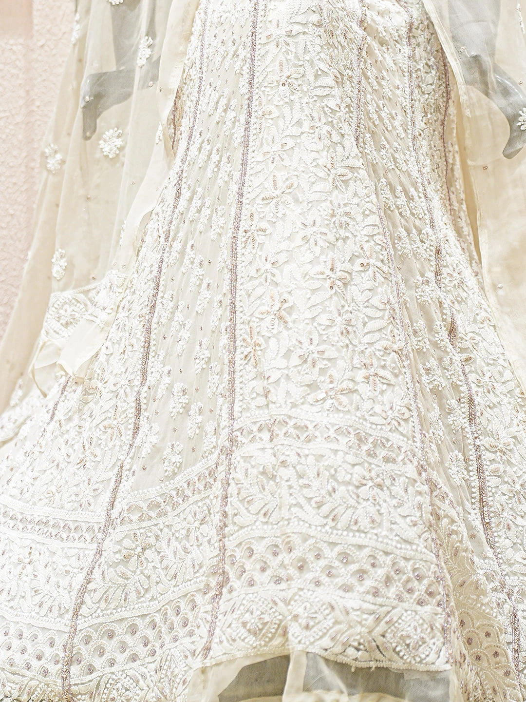 Ada Hand Embroidered Fawn Georgette Lucknowi Chikankari Lehenga Set With Pearl Work 01A896453