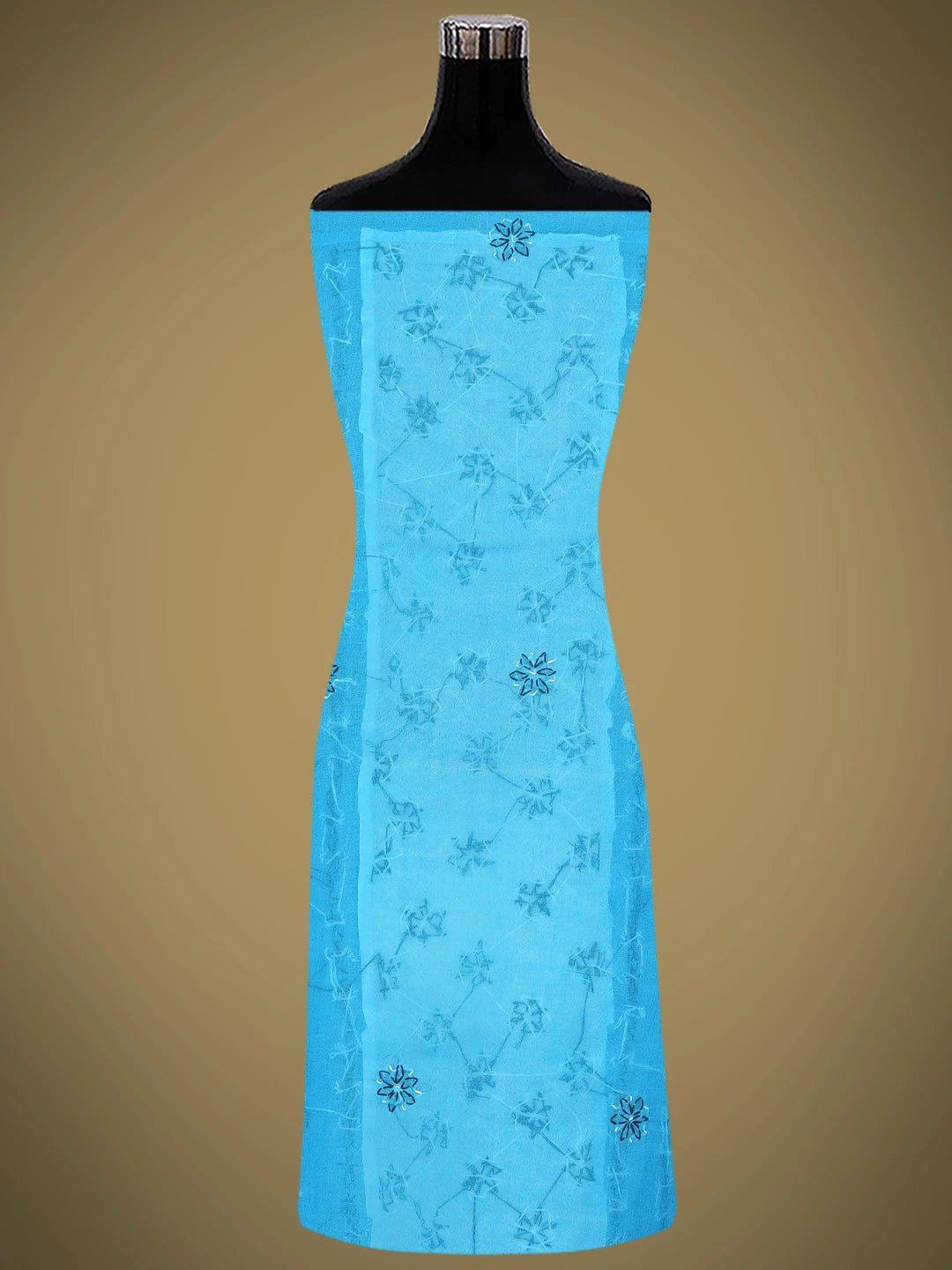 Ada Hand Embroidered Blue Cotton Lucknowi Chikankari Unstitched Suit Piece with Chiffon Dupatta 01A883317