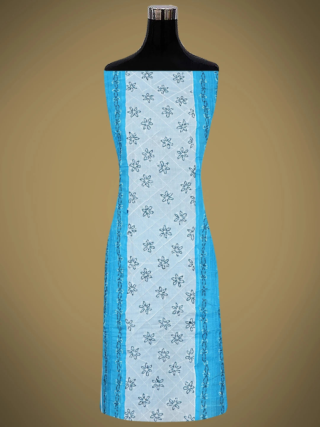 Ada Hand Embroidered Blue Cotton Lucknowi Chikankari Unstitched Suit Piece with Chiffon Dupatta 01A883317