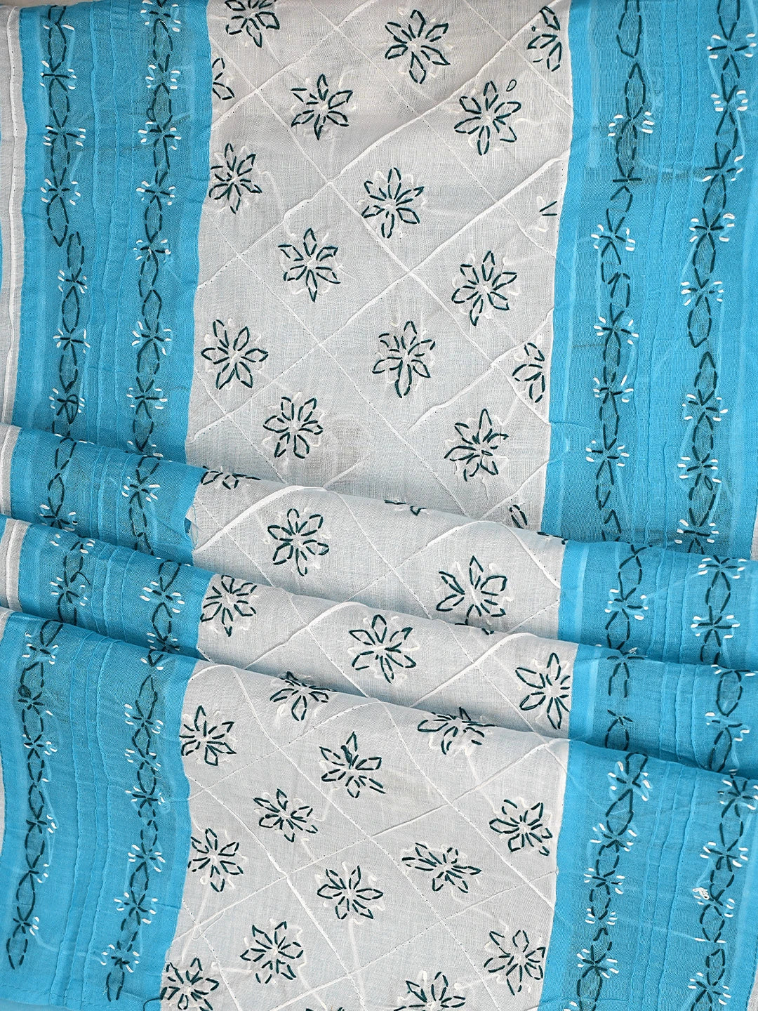 Ada Hand Embroidered Blue Cotton Lucknowi Chikankari Unstitched Suit Piece with Chiffon Dupatta 01A883317