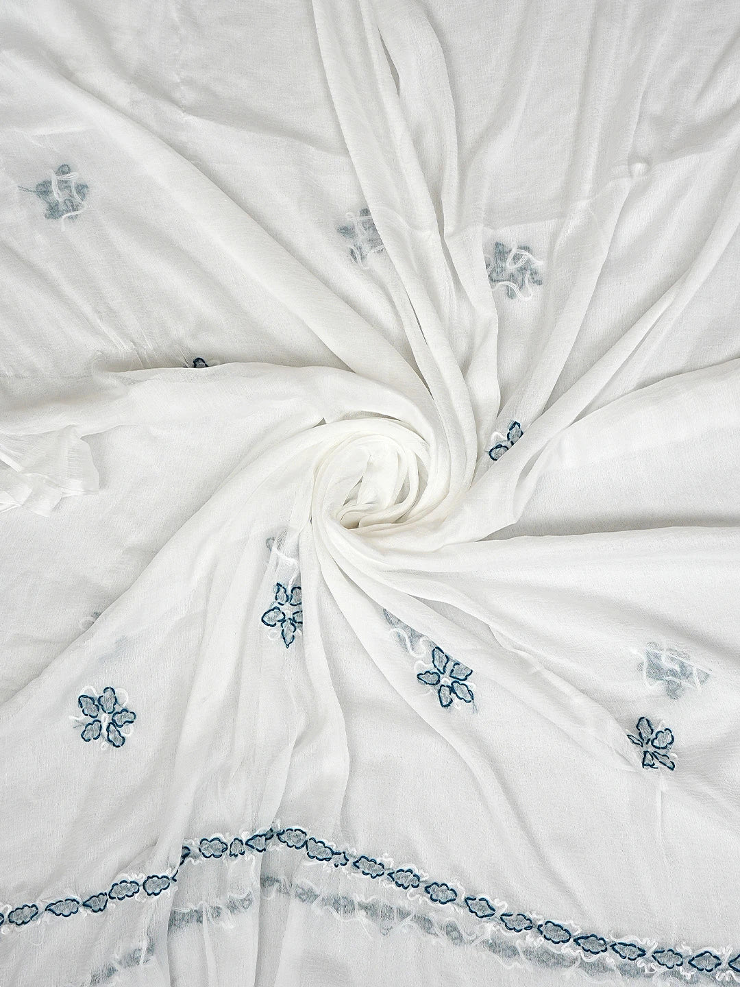 Ada Hand Embroidered Blue Cotton Lucknowi Chikankari Unstitched Suit Piece with Chiffon Dupatta 01A883317
