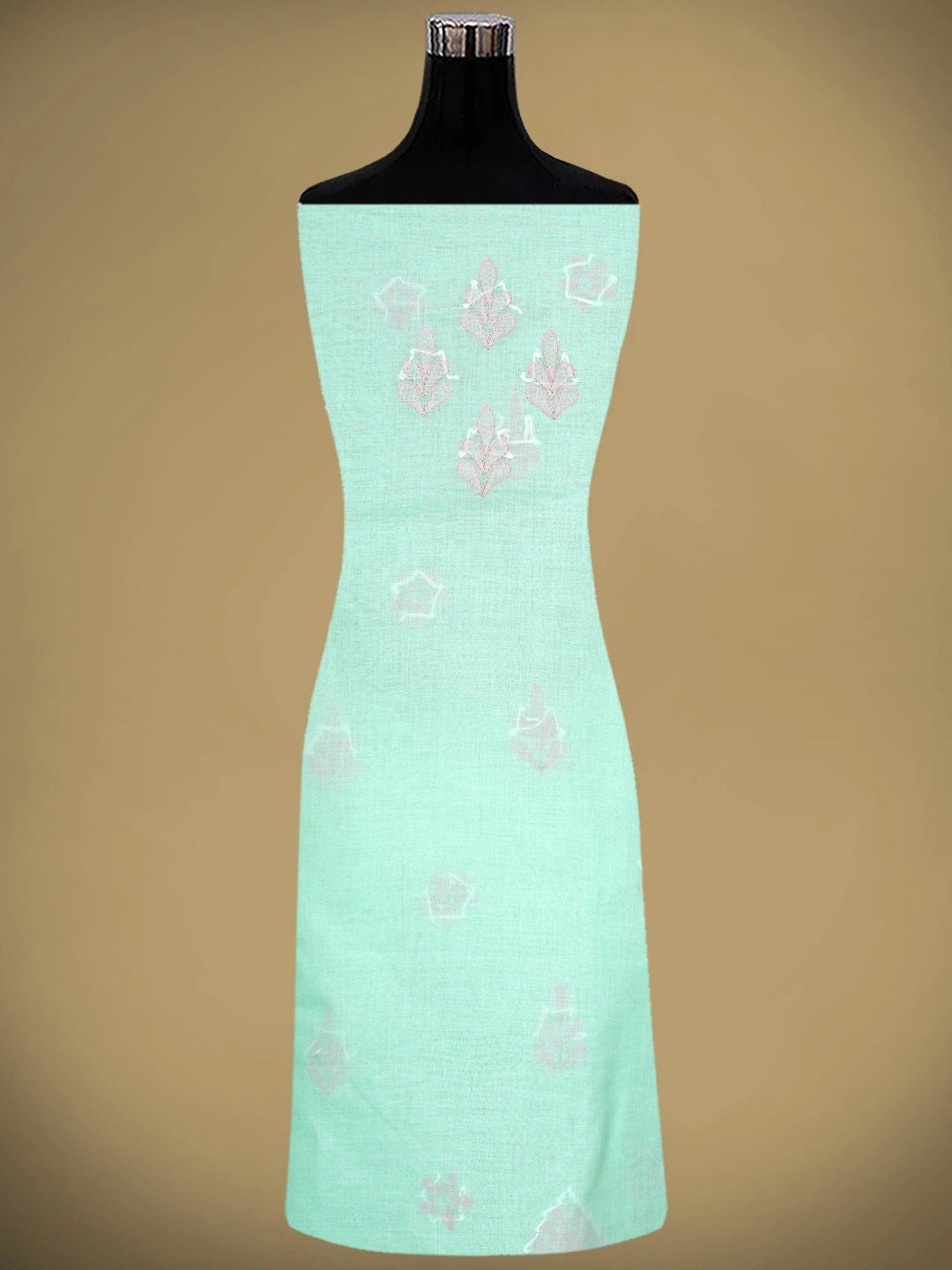 Ada Hand Embroidered Sea Green Cotton Lucknowi Chikankari Unstitched Suit Piece  with Chiffon Dupatta 01A879352