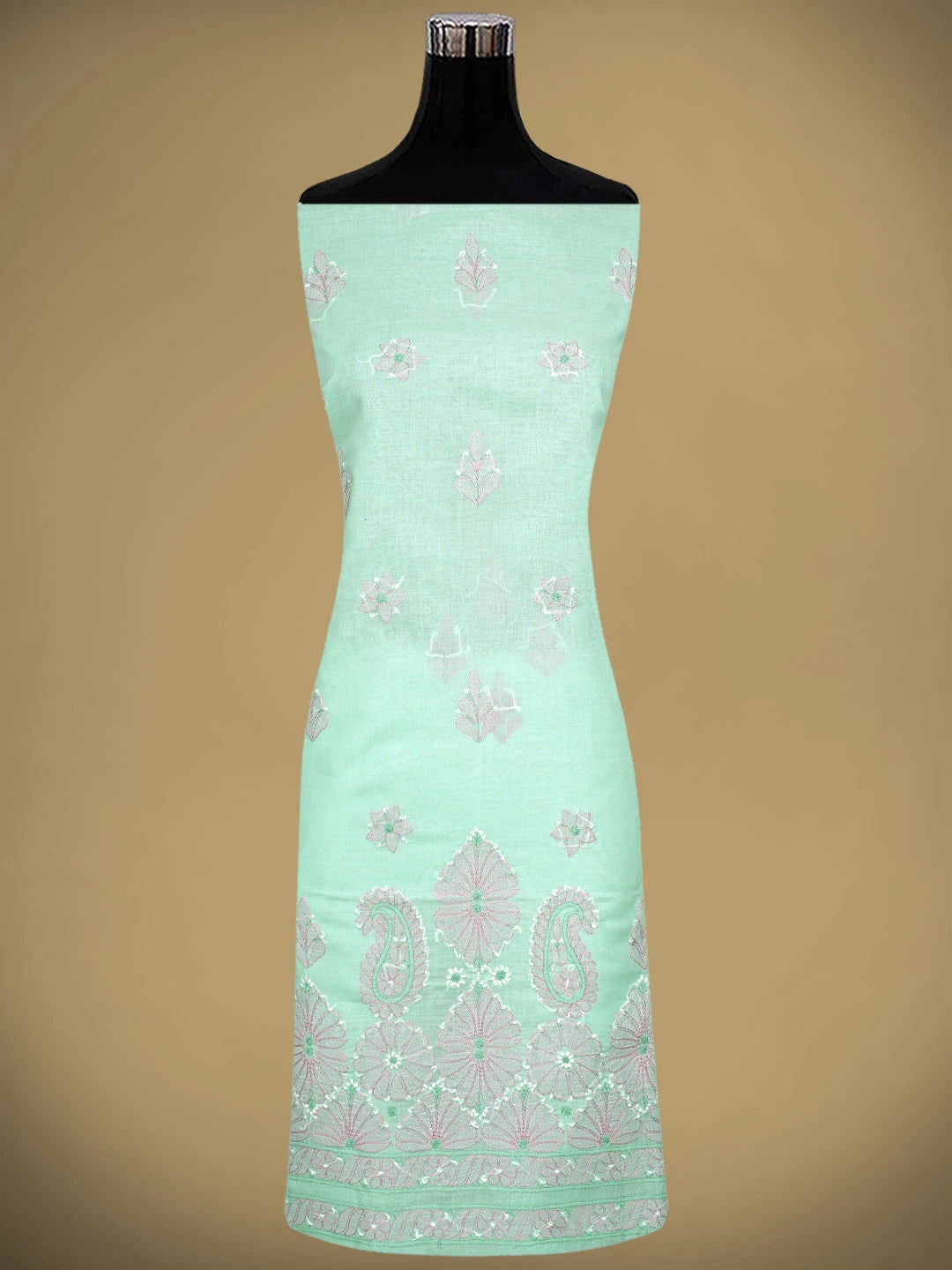 Ada Hand Embroidered Sea Green Cotton Lucknowi Chikankari Unstitched Suit Piece  with Chiffon Dupatta 01A879352