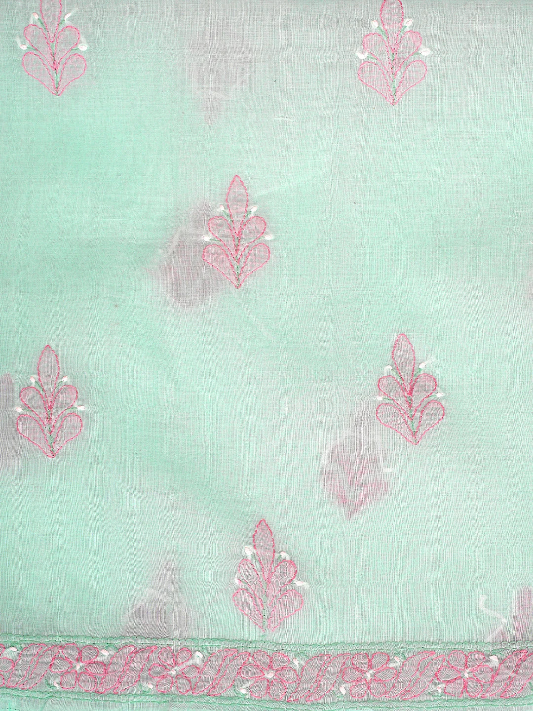Ada Hand Embroidered Sea Green Cotton Lucknowi Chikankari Unstitched Suit Piece  with Chiffon Dupatta 01A879352