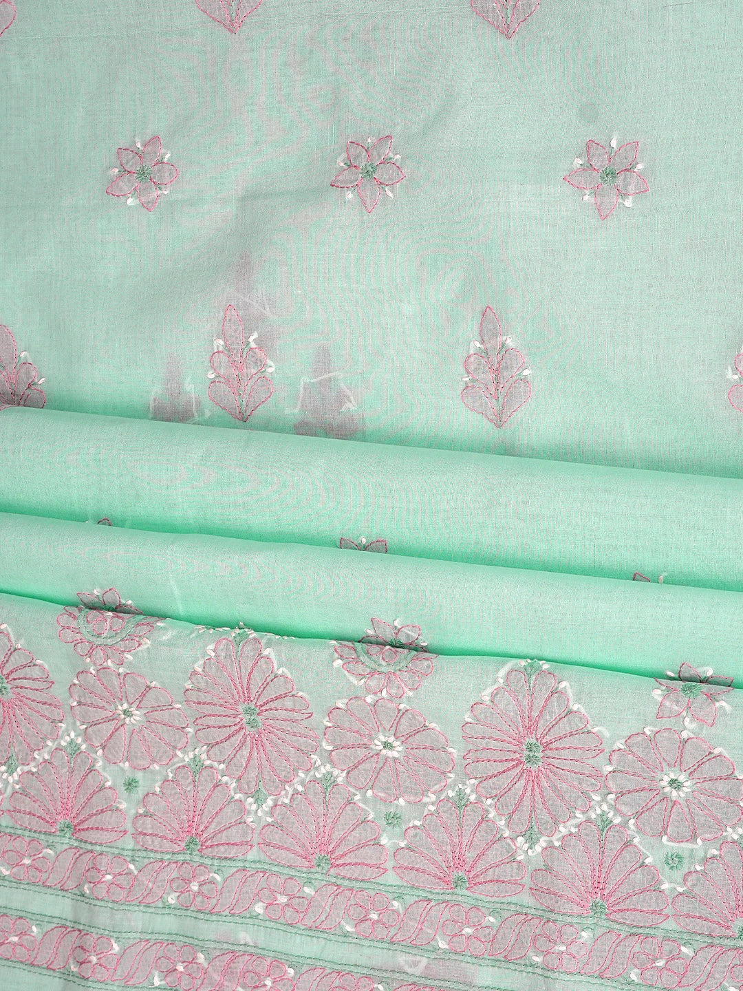 Ada Hand Embroidered Sea Green Cotton Lucknowi Chikankari Unstitched Suit Piece  with Chiffon Dupatta 01A879352