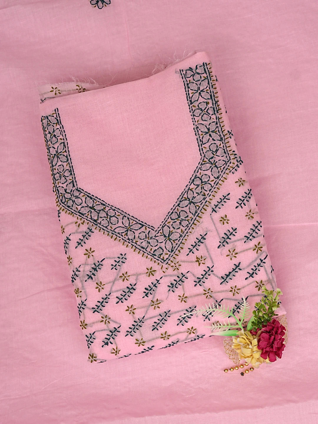 Ada Hand Embroidered Pink Cotton Lucknowi Chikankari Unstitched Suit Piece 01A893879