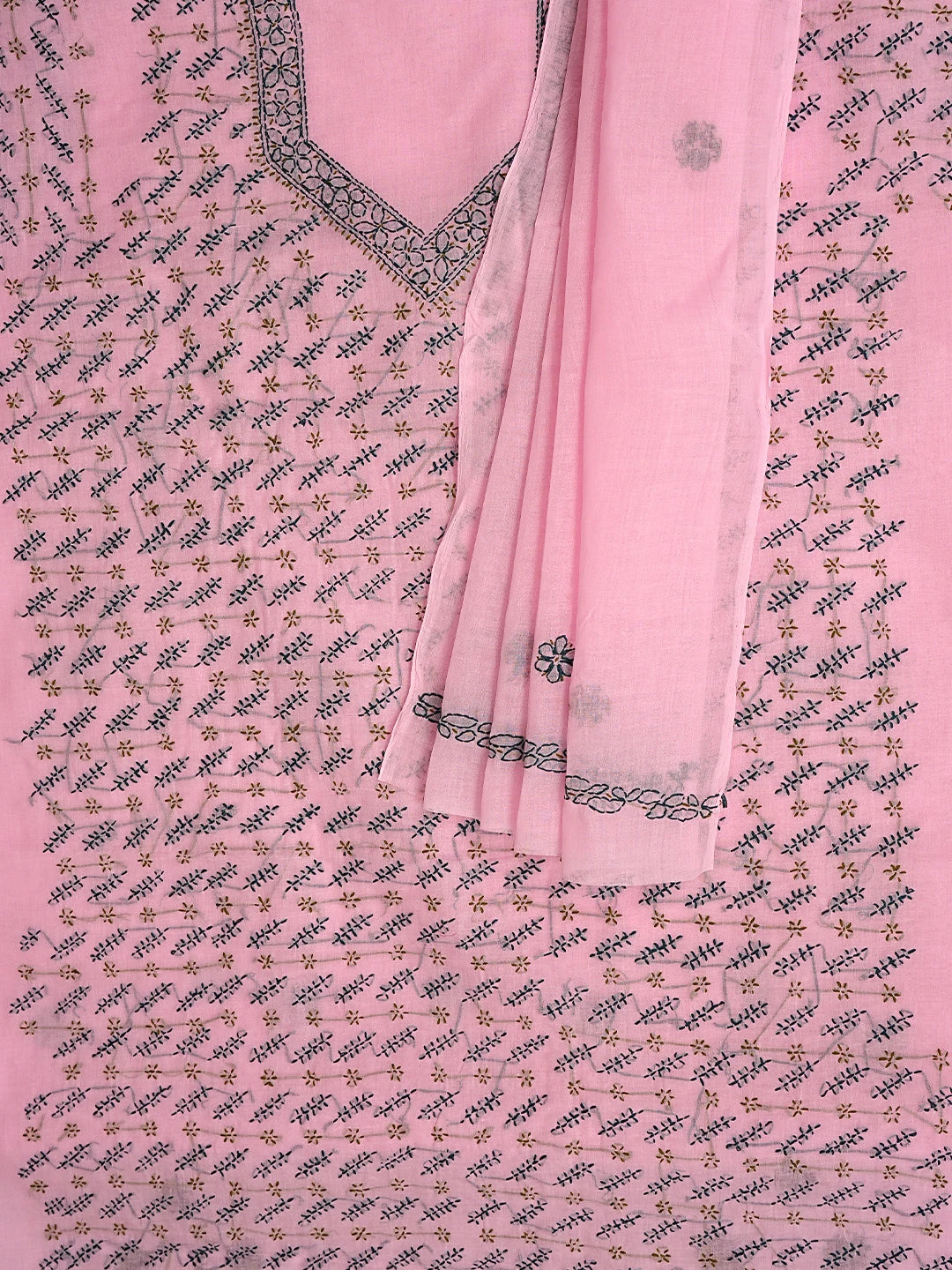 Ada Hand Embroidered Pink Cotton Lucknowi Chikankari Unstitched Suit Piece 01A893879