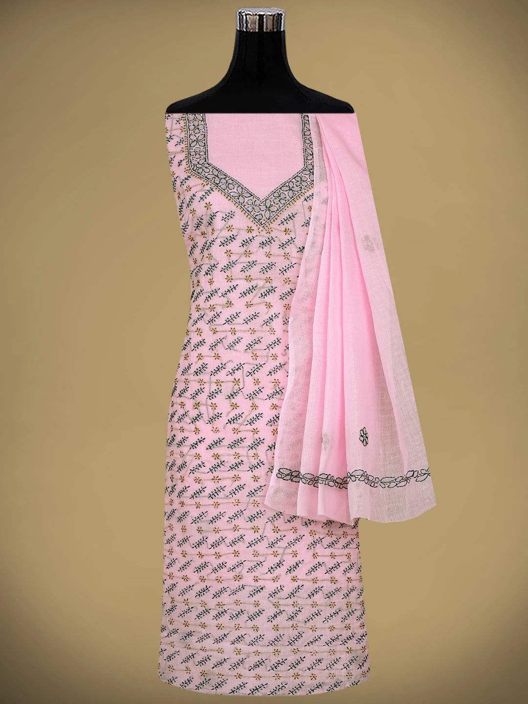 Ada Hand Embroidered Pink Cotton Lucknowi Chikankari Unstitched Suit Piece 01A893879