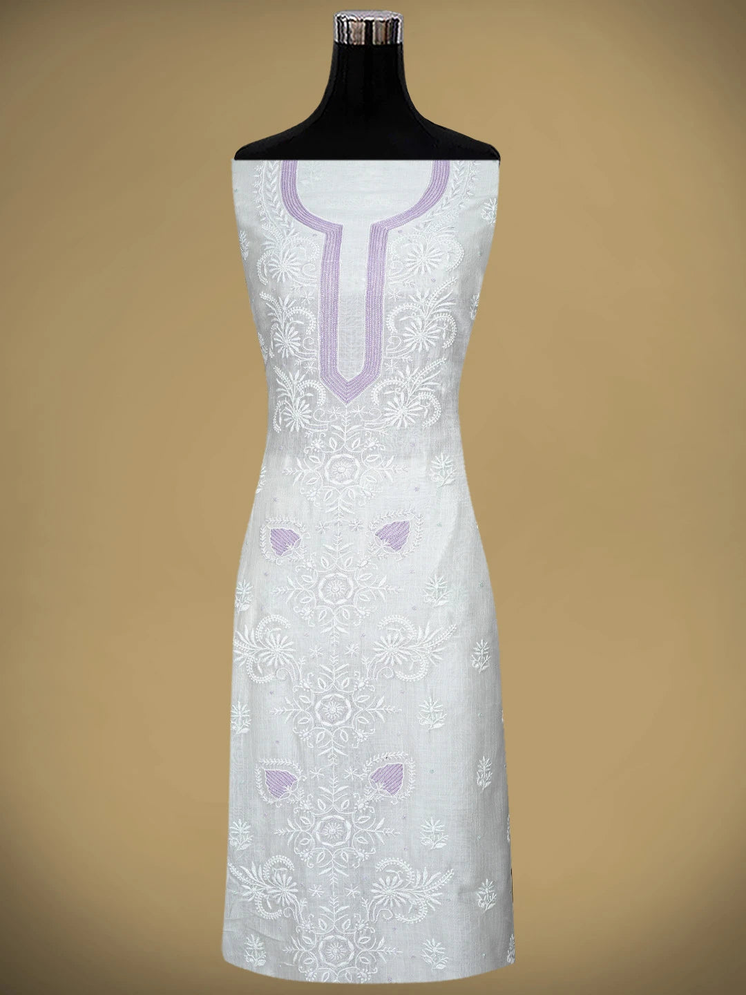 Ada Hand Embroidered White Chanderi Lucknowi Chikankari Unstitched Kurta Dupatta Set with Cutdana Work 01A897599