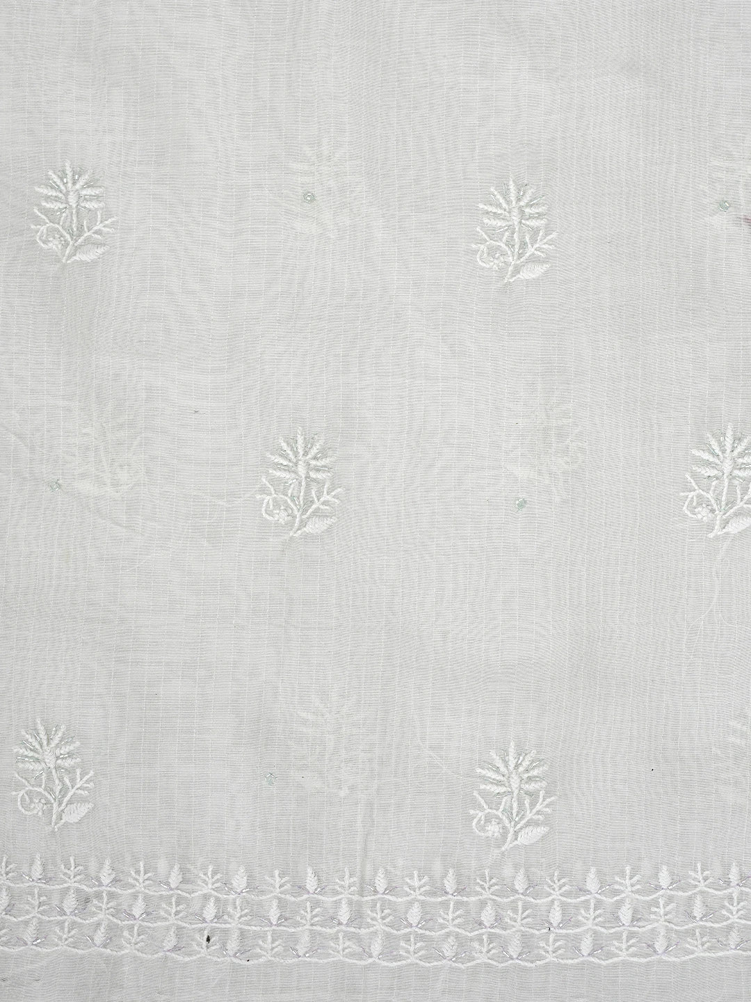 Ada Hand Embroidered White Chanderi Lucknowi Chikankari Unstitched Kurta Dupatta Set with Cutdana Work 01A897599