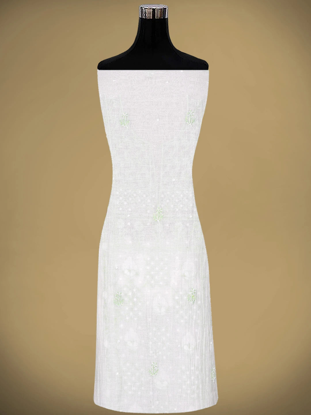 Ada Hand Embroidered White Old Lace Chanderi Lucknowi Chikankari Unstitched Kurta Dupatta Set With Pearl Work 01A890136