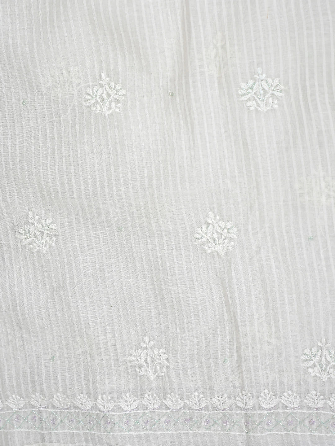 Ada Hand Embroidered White Chanderi Lucknowi Chikankari Unstitched Kurta Dupatta Set with Cutdana Work 01A897553
