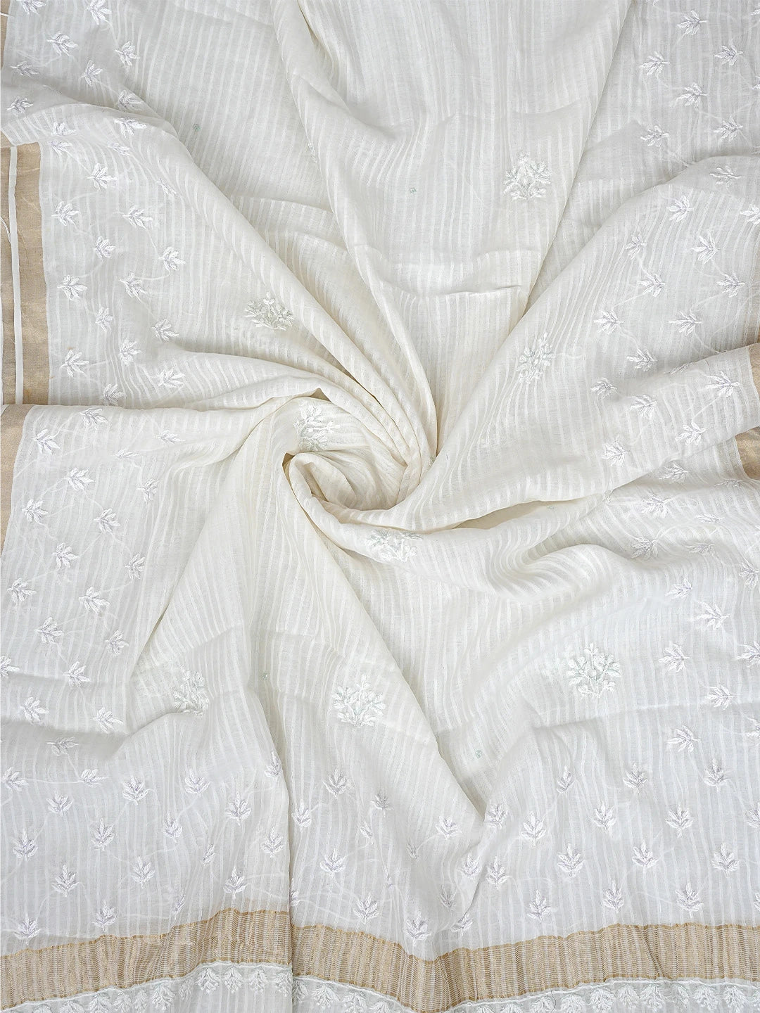 Ada Hand Embroidered White Chanderi Lucknowi Chikankari Unstitched Kurta Dupatta Set with Cutdana Work 01A897553