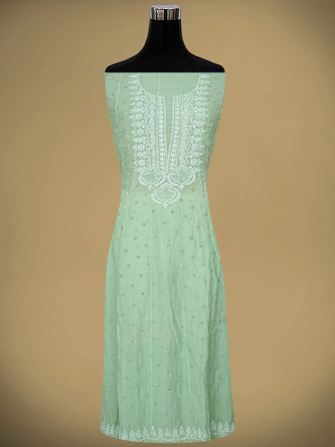 Ada Hand Embroidered Celadon Green Chanderi Lucknowi Chikankari Semi-Stitched Anarkali Kurta Dupatta Set With Pearl Work 01A879015