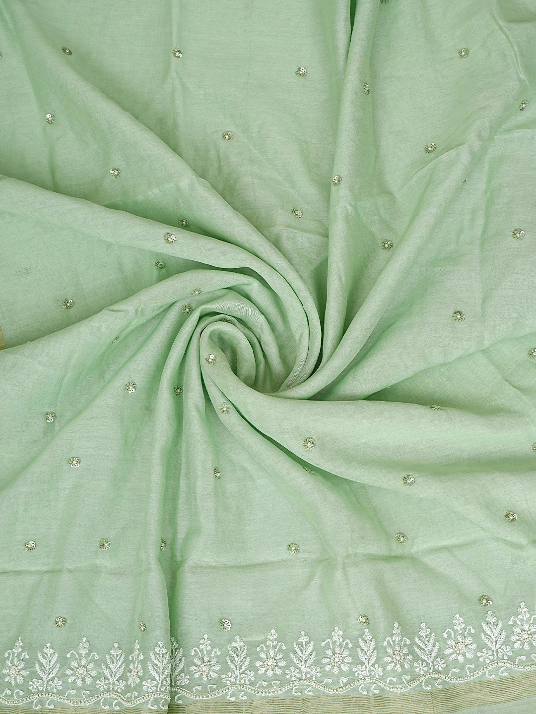 Ada Hand Embroidered Celadon Green Chanderi Lucknowi Chikankari Semi-Stitched Anarkali Kurta Dupatta Set With Pearl Work 01A879015