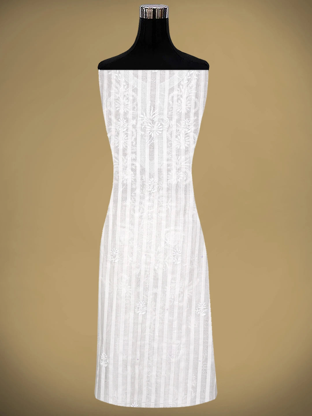 Ada Hand Embroidered White Chanderi Lucknowi Chikankari Unstitched Kurta Dupatta Set with Cutdana Work 01A897582