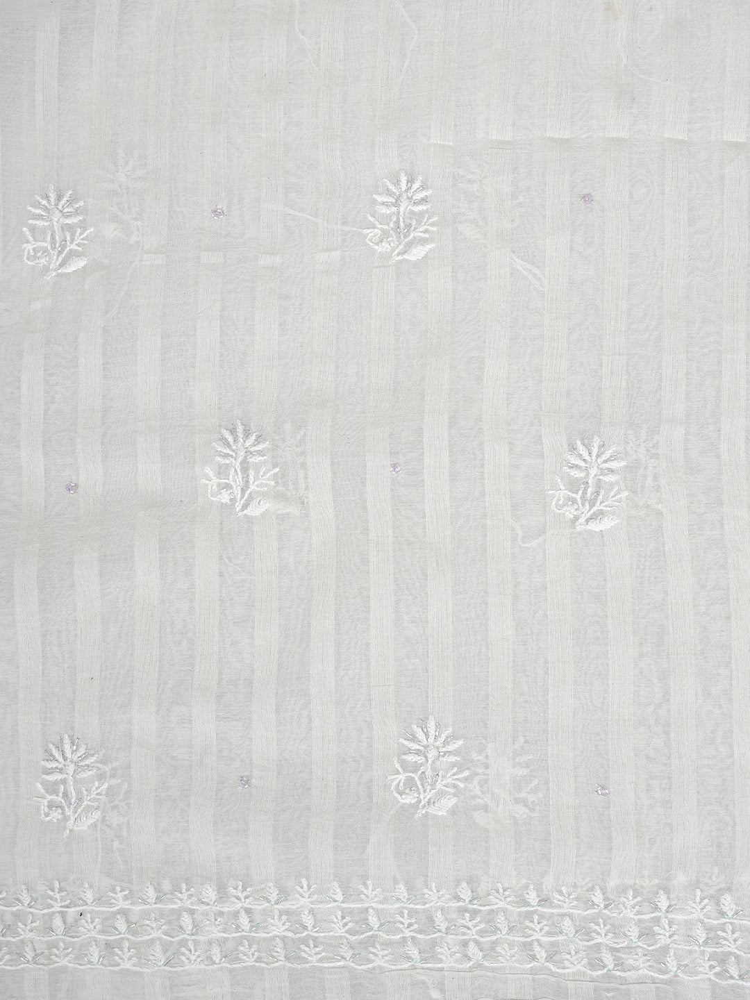 Ada Hand Embroidered White Chanderi Lucknowi Chikankari Unstitched Kurta Dupatta Set with Cutdana Work 01A897582