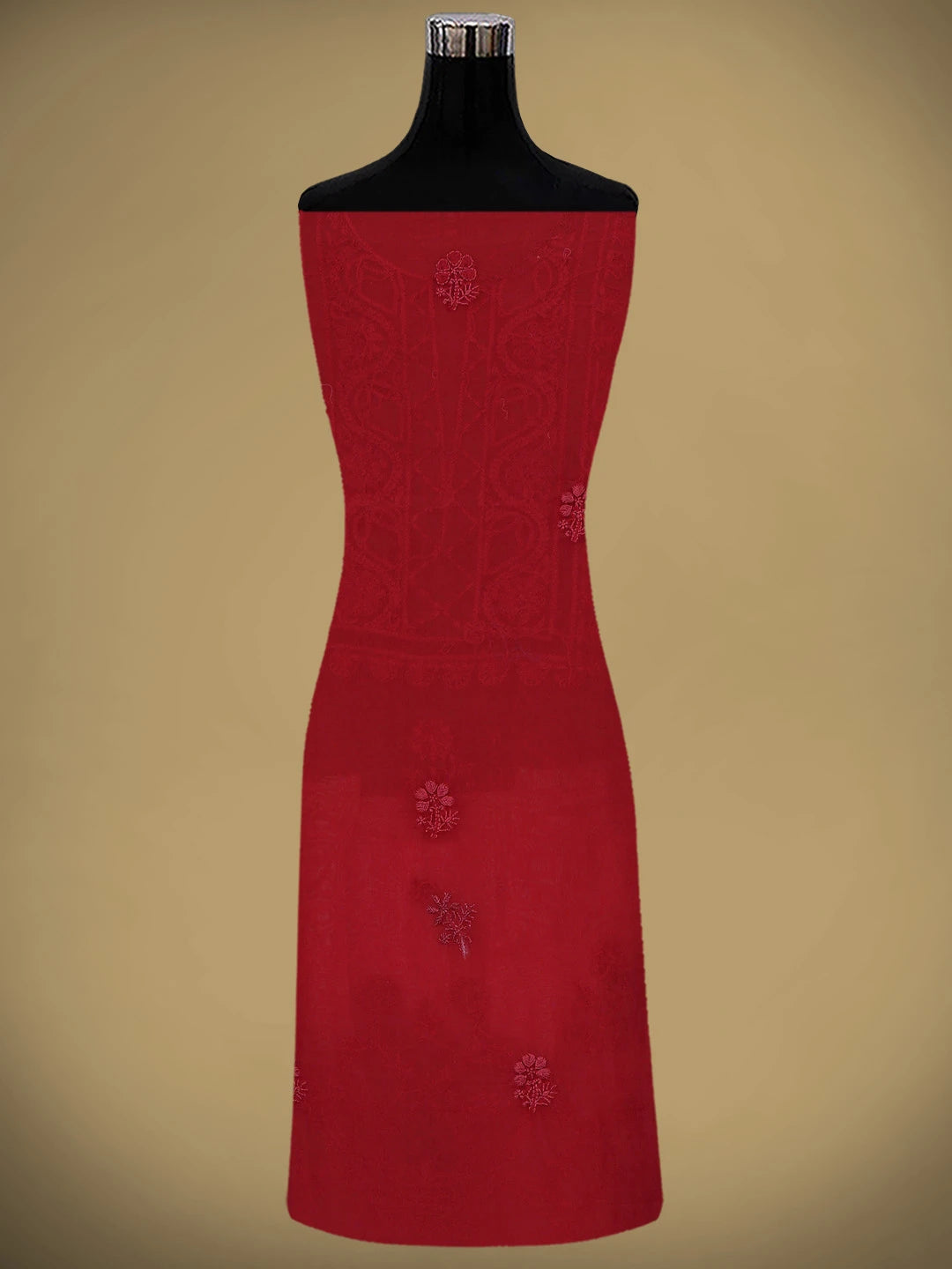 Ada Hand Embroidered Red Organza Lucknowi Chikankari Unstitched Kurta Dupatta Set 01A792738