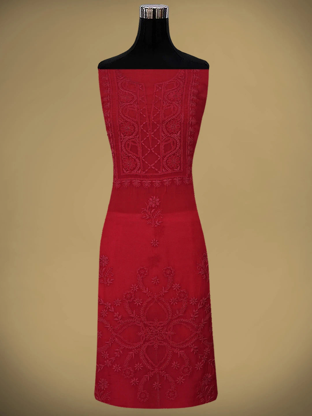 Ada Hand Embroidered Red Organza Lucknowi Chikankari Unstitched Kurta Dupatta Set 01A792738