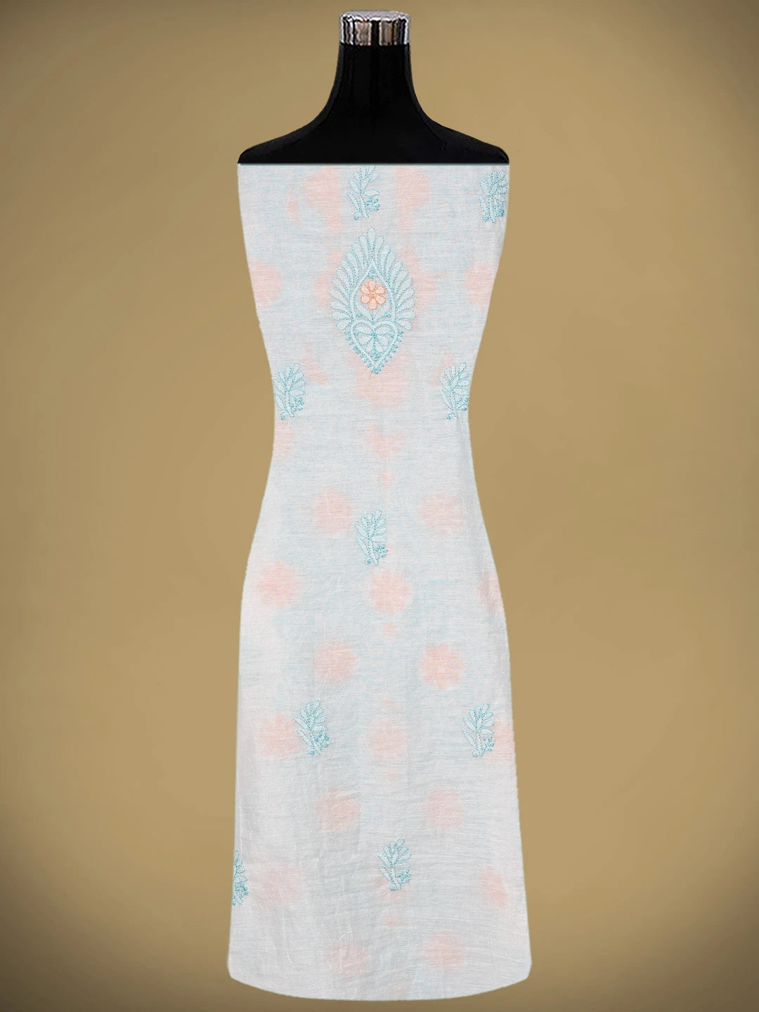 Ada Hand Embroidered White Chanderi Lucknowi Chikankari Unstitched Kurta Dupatta Set 01A897643