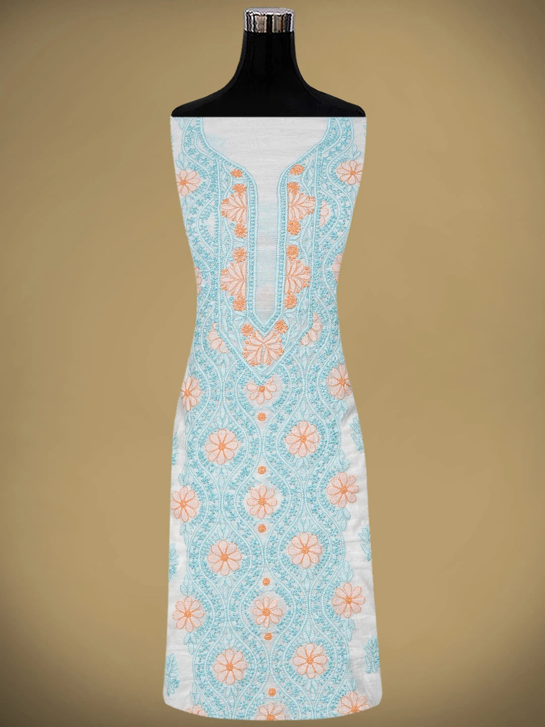 Ada Hand Embroidered White Chanderi Lucknowi Chikankari Unstitched Kurta Dupatta Set 01A897643
