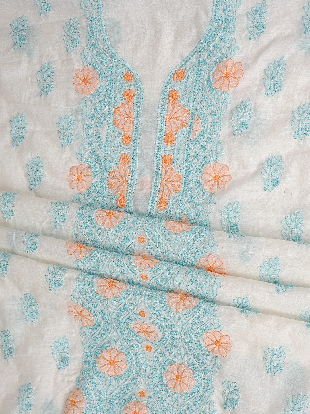 Ada Hand Embroidered White Chanderi Lucknowi Chikankari Unstitched Kurta Dupatta Set 01A897643