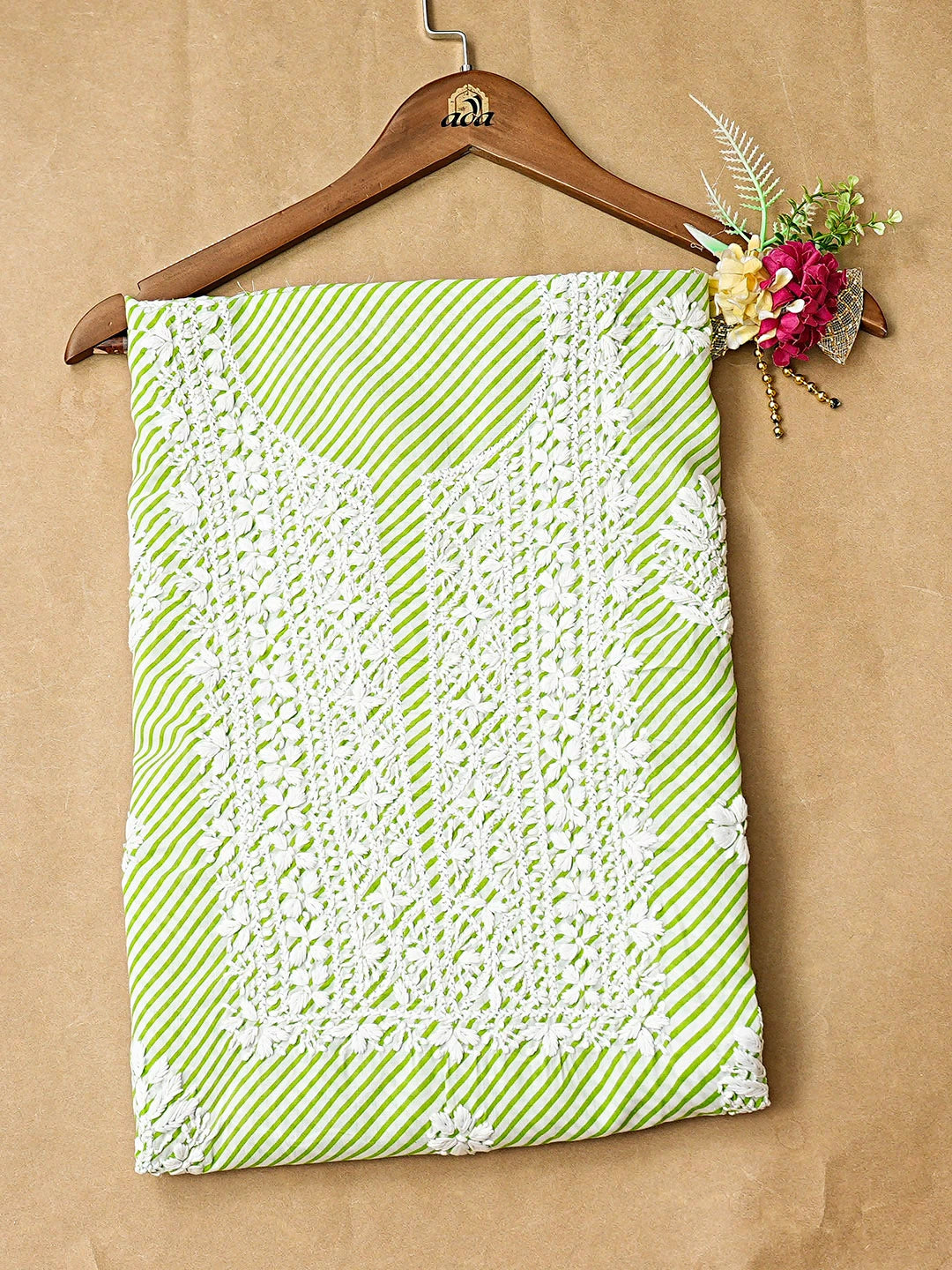 Ada Hand Embroidered Green Cotton Lucknowi Chikankari Unstitched Kurta Piece 01A892955