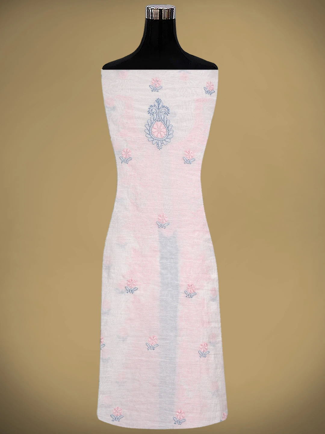 Ada Hand Embroidered White Chanderi Lucknowi Chikankari Unstitched Kurta Dupatta Set 01A897500
