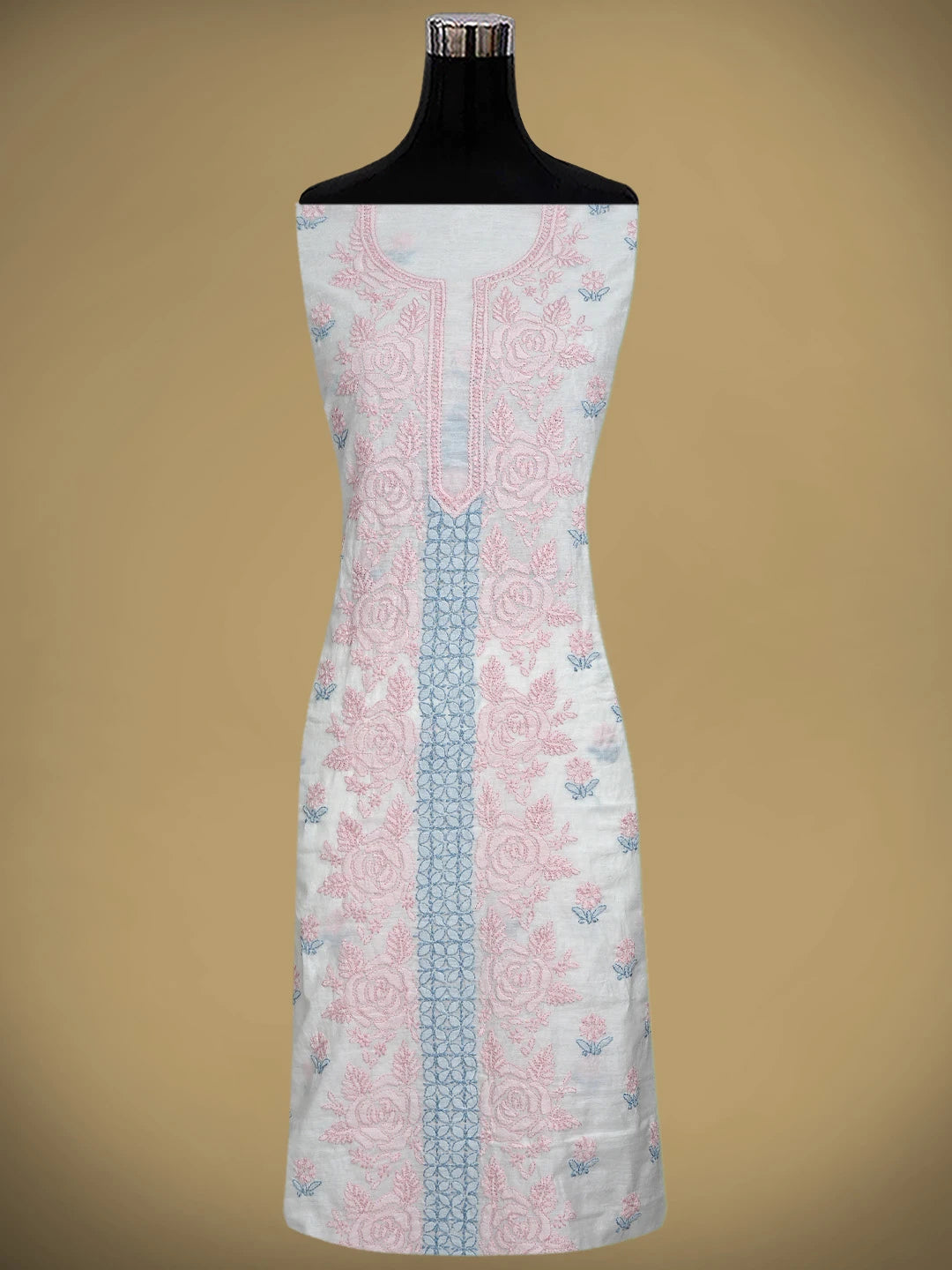Ada Hand Embroidered White Chanderi Lucknowi Chikankari Unstitched Kurta Dupatta Set 01A897500