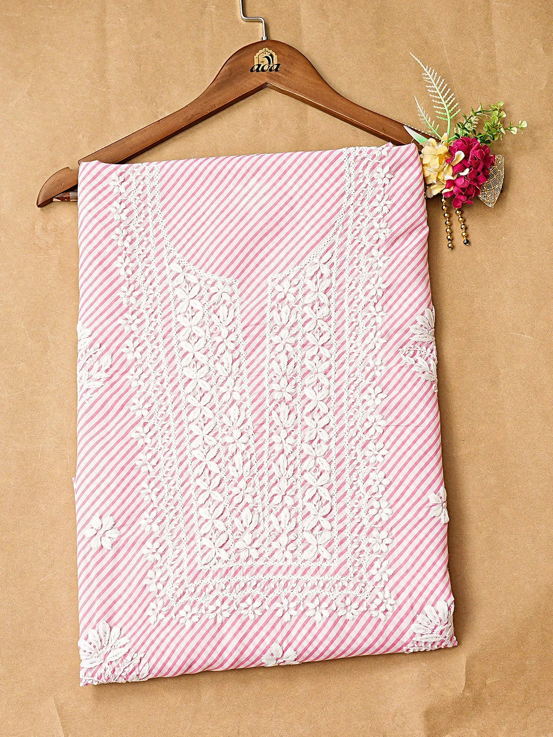 Ada Hand Embroidered Pink Cotton Lucknowi Chikankari Unstitched Kurta Piece 01A893277