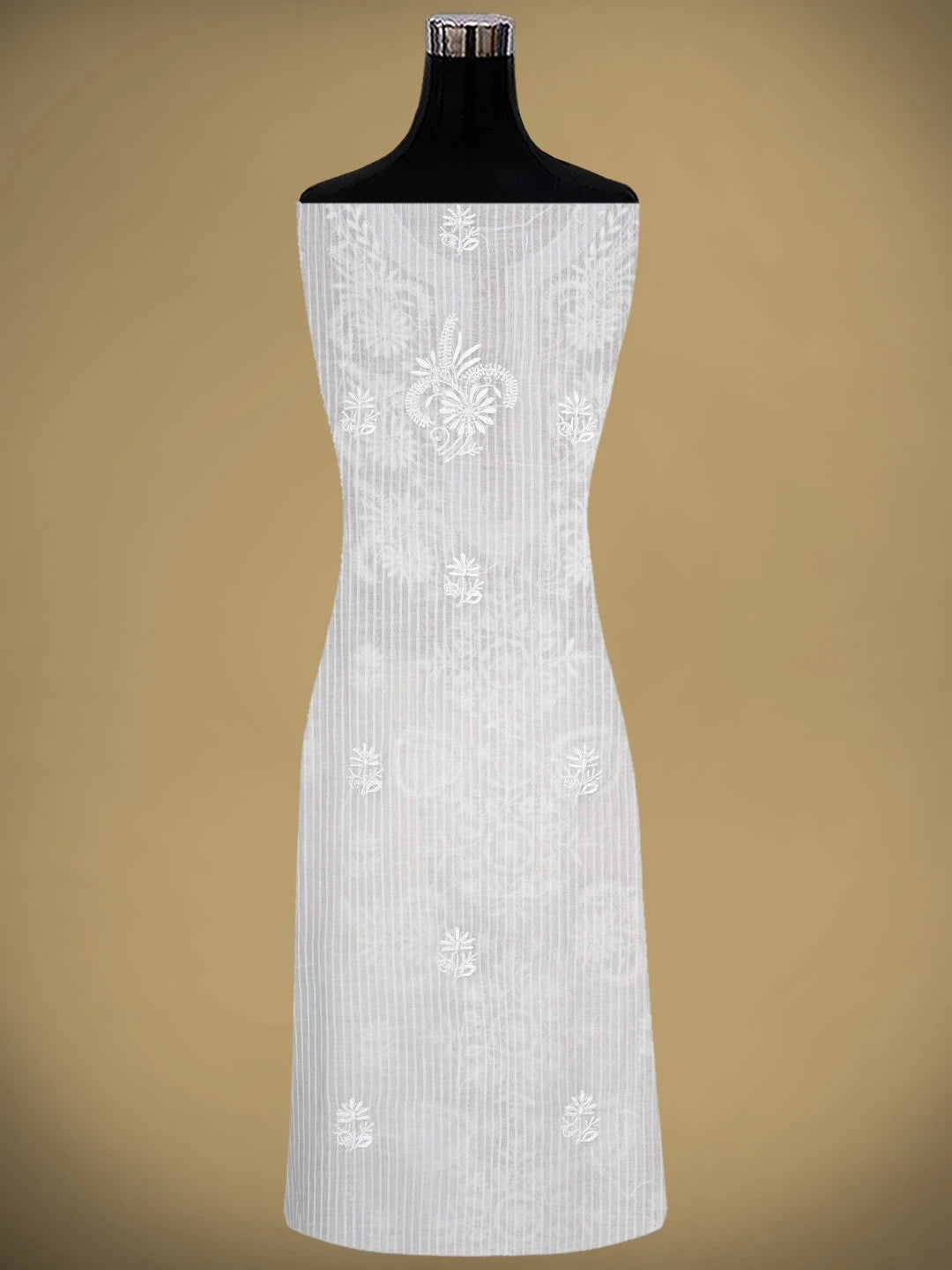 Ada Hand Embroidered White Chanderi Lucknowi Chikankari Unstitched Kurta Dupatta Set with Cutdana Work 01A897549