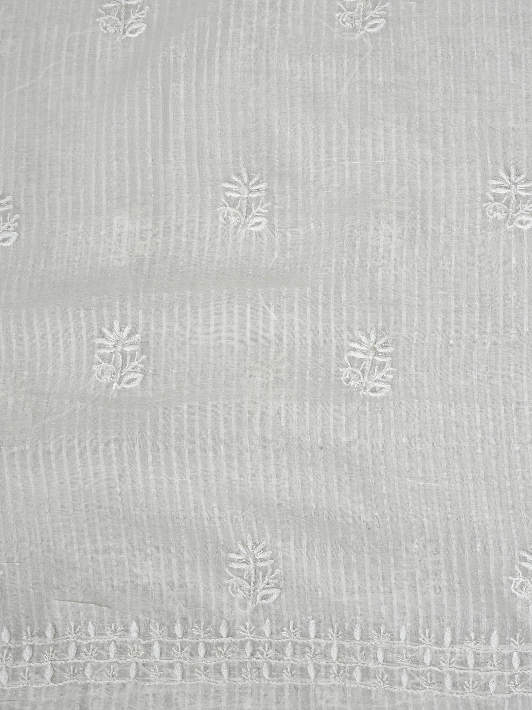 Ada Hand Embroidered White Chanderi Lucknowi Chikankari Unstitched Kurta Dupatta Set with Cutdana Work 01A897549