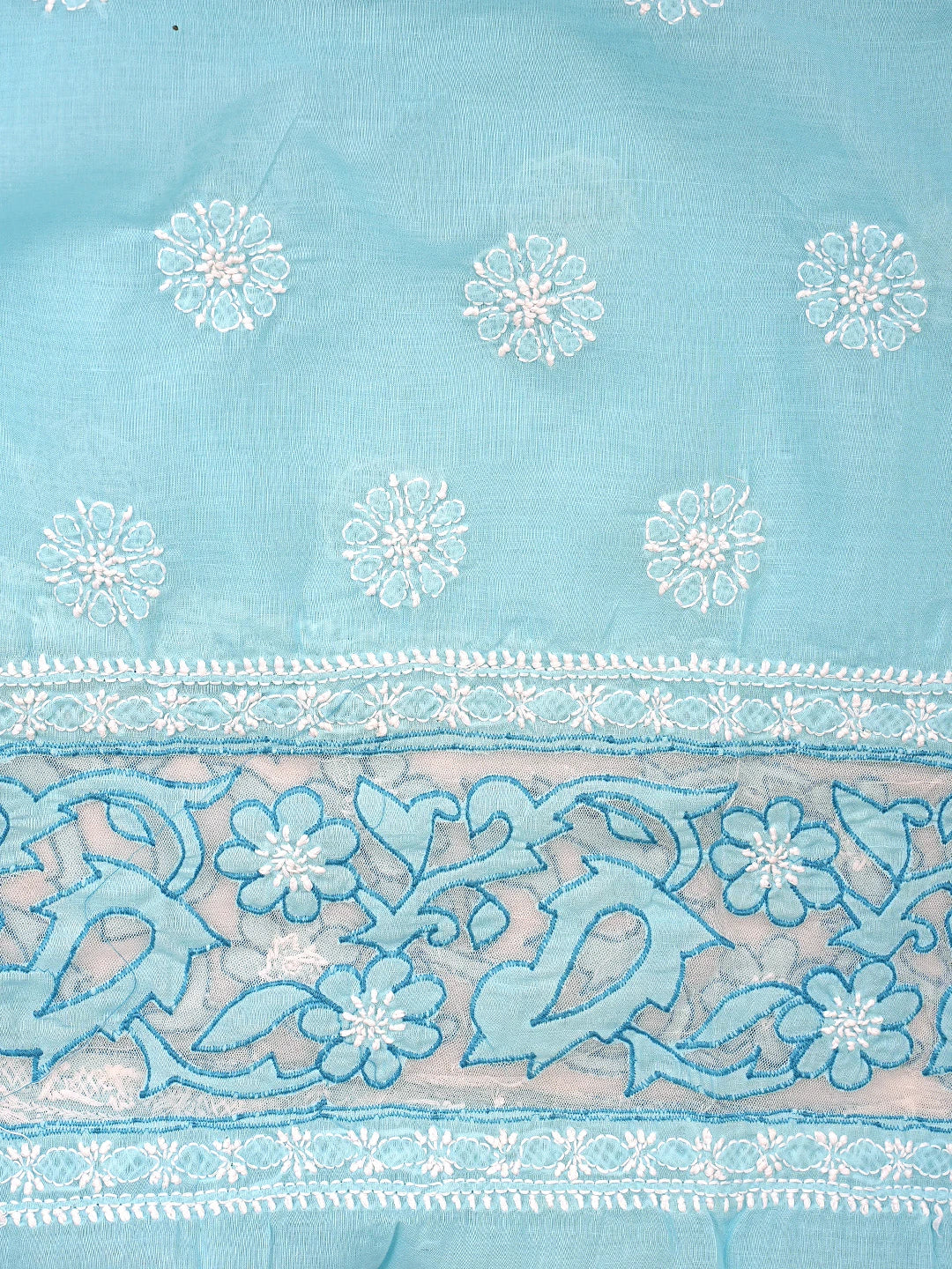 Ada Hand Embroidered Blue Cotton Lucknowi Chikankari Unstitched Suit Piece 01A821965