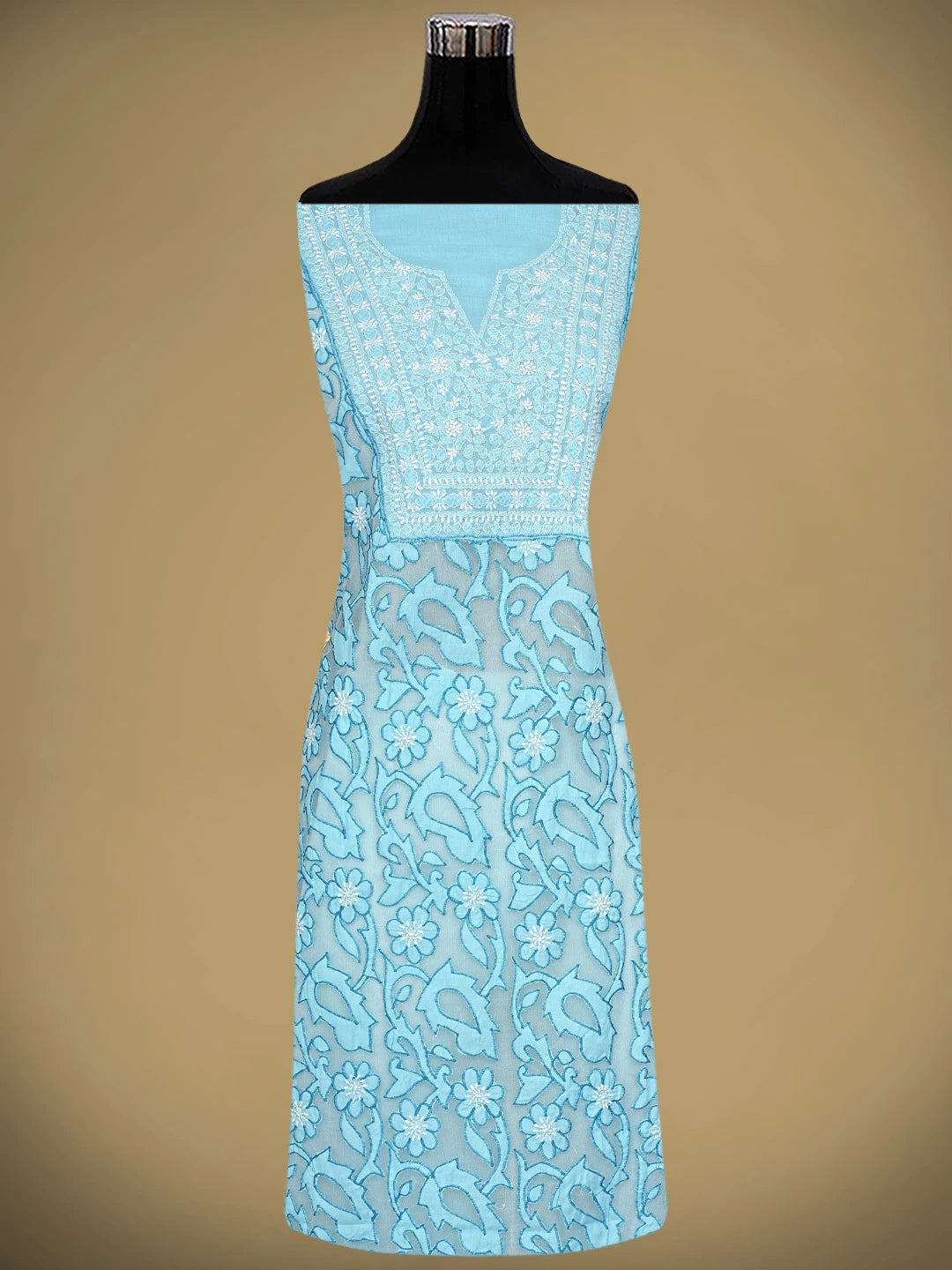Ada Hand Embroidered Blue Cotton Lucknowi Chikankari Unstitched Suit Piece 01A821965