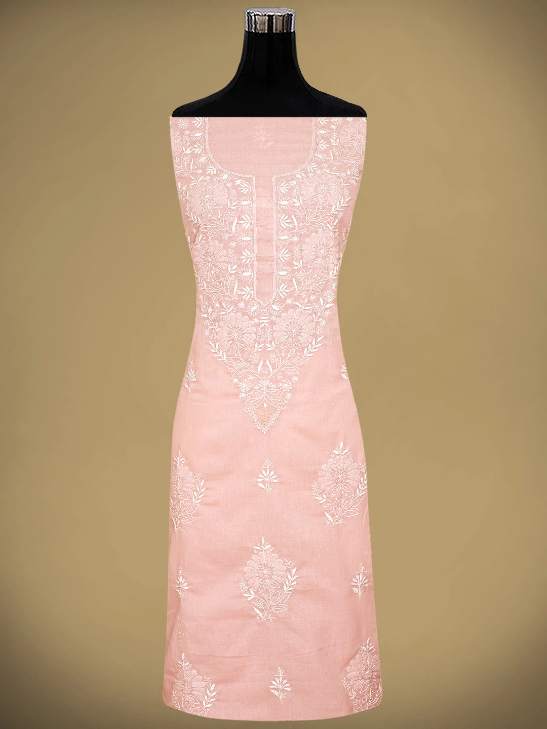 Ada Hand Embroidered Pastel Peach Cotton Lucknowi Chikankari Unstitched Suit Piece 01A762929